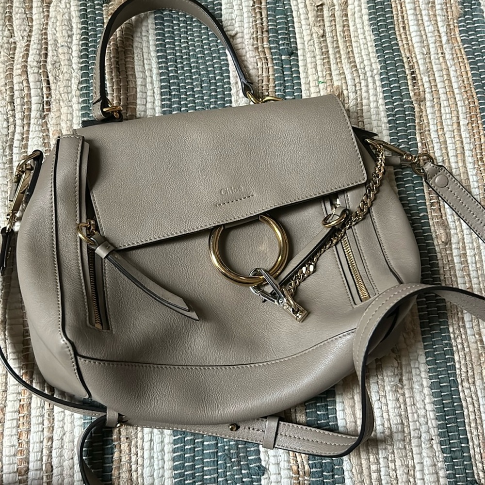Chloe Taupe Crossbody Bag with Gold Accents